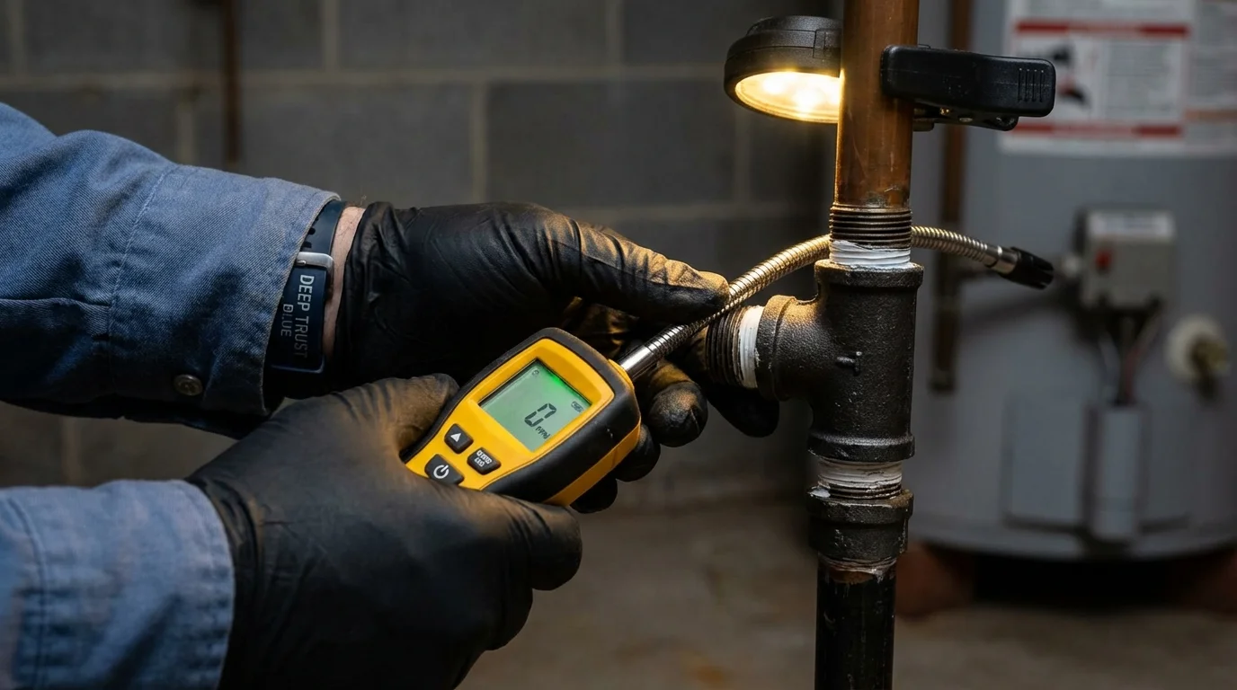Gas leak detection with electronic sniffer by Johns Plumbing LLC in Wendell