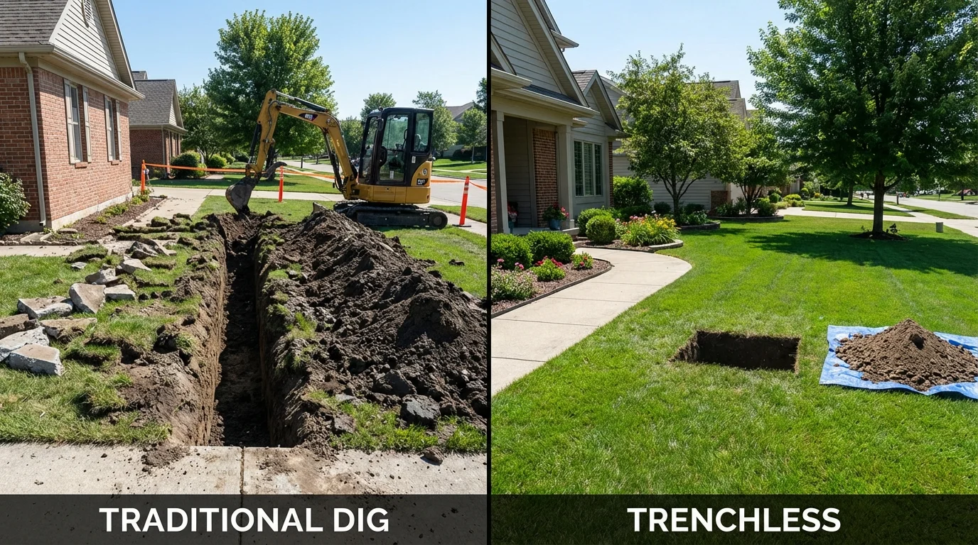 Trenchless sewer repair with minimal yard damage versus traditional excavation in Wendell, ID
